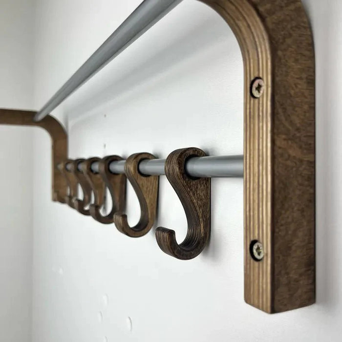 Wall Mounted Coat Rack for Entryway | Walnut + Silver Rods - Image 2