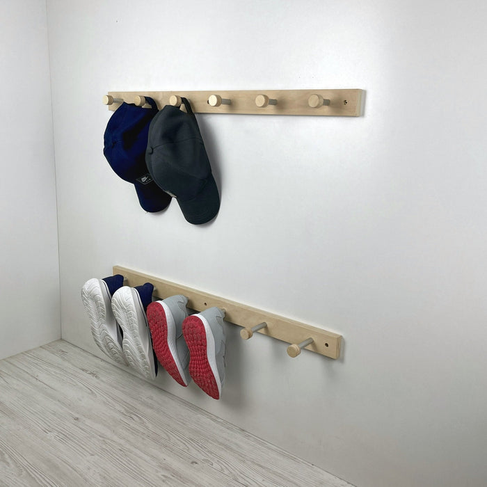 Wooden Natural Wall Shelf With Metal Hooks for Shoes - Image 3