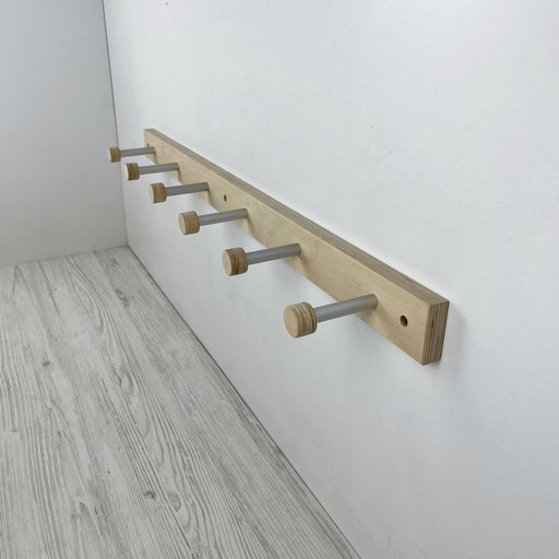 Wooden Natural Wall Shelf With Metal Hooks for Shoes - Image 1