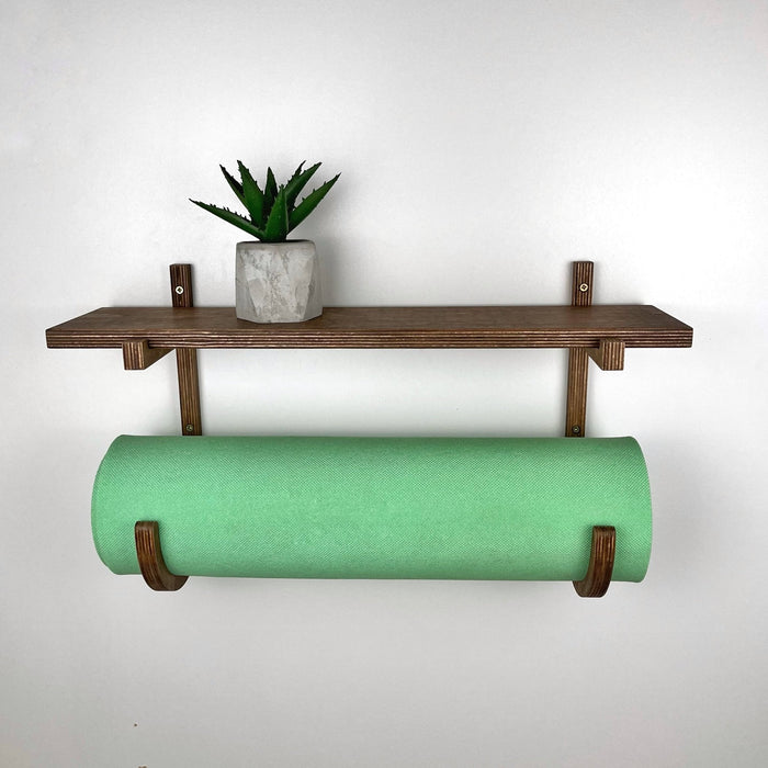 Yoga Mat Storage Rack with Shelf | Walnut - Image 1