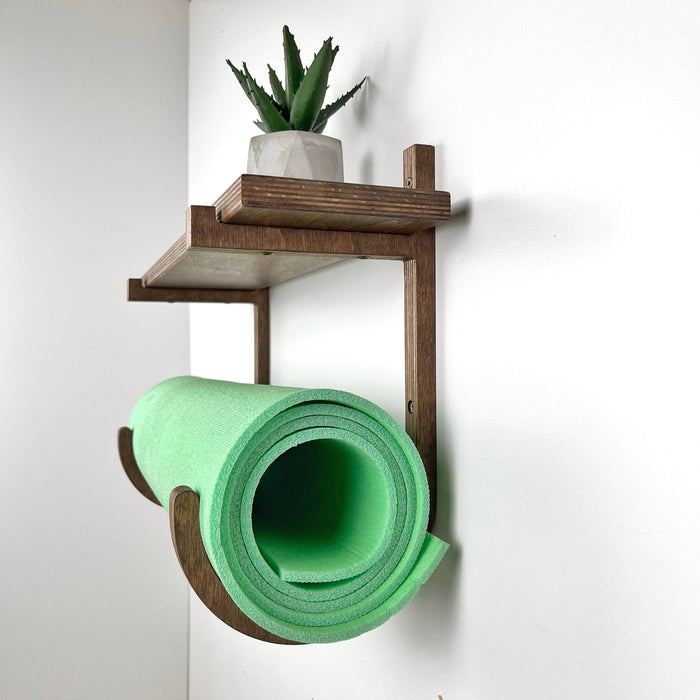 Yoga Mat Storage Rack with Shelf | Walnut - Image 3