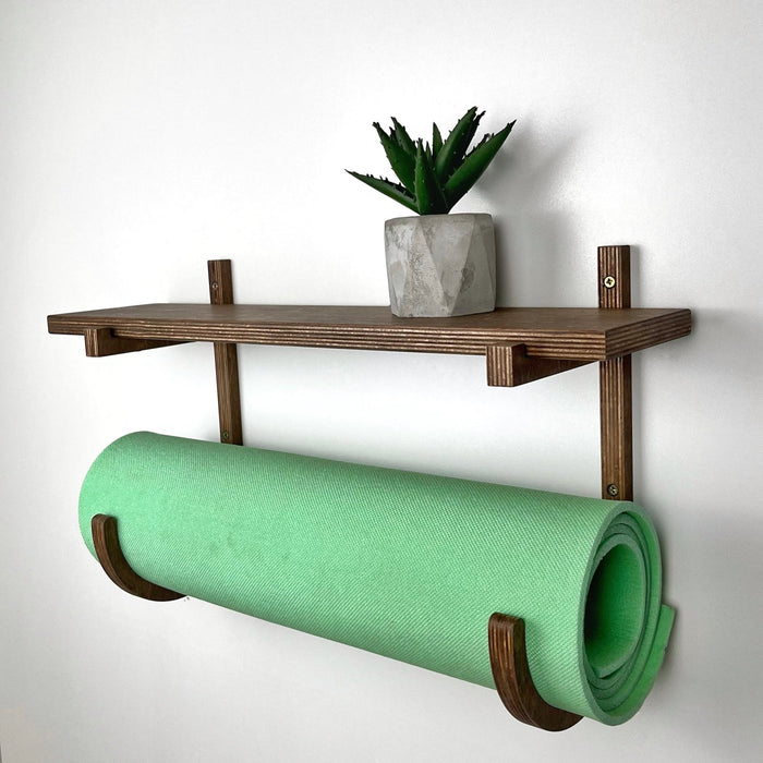 Yoga Mat Storage Rack with Shelf | Walnut - Image 2