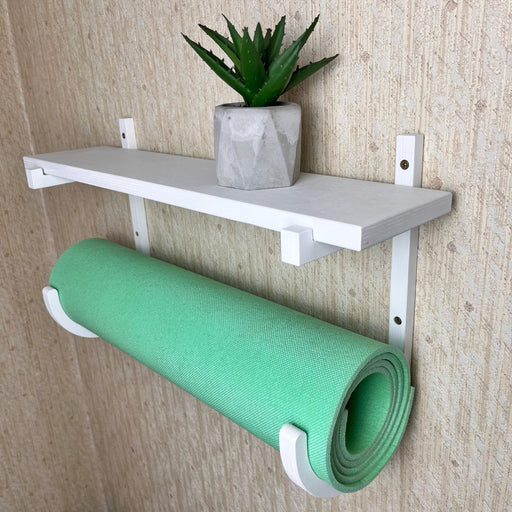 Yoga Mat Wall Holder with Shelf | White - Image 2