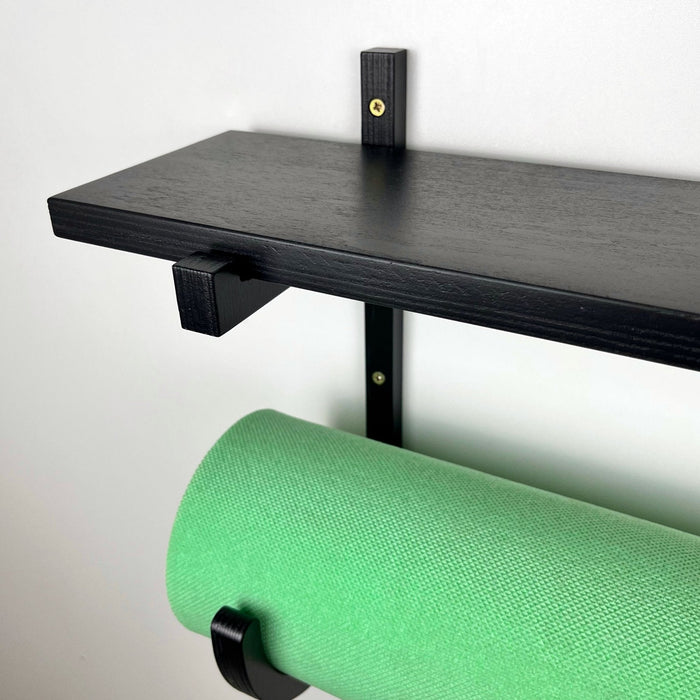 Yoga Mat Wall Rack with Shelf | Black - Image 3