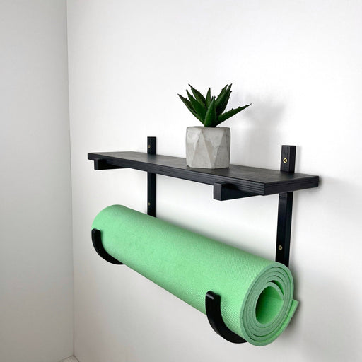 Yoga Mat Wall Rack with Shelf | Black - Image 1
